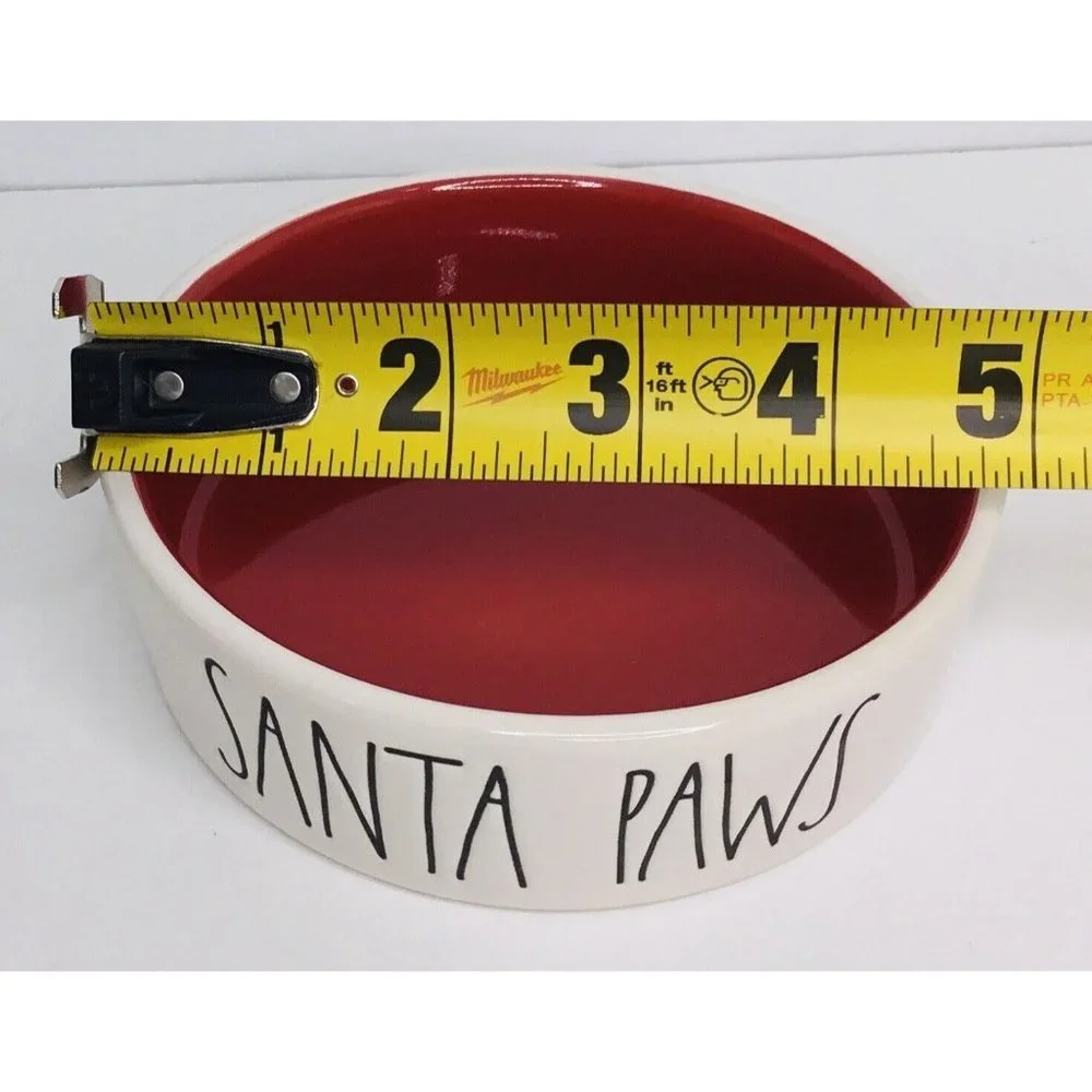 Small Dog & Kitty Cat Bowl Rae Dunn White Red SANTA PAWS Puppy Ceramic 5